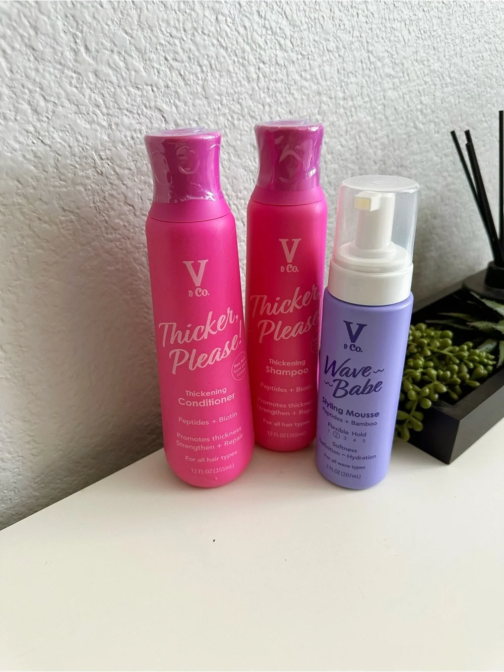V & Co. Thicker, Please! Shampoo + Conditioner & Wave Babe Mousse - Pink & Blue